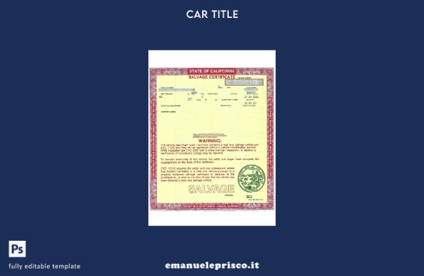 Certificato di salvataggio in stile verificato USA California di un modello di v